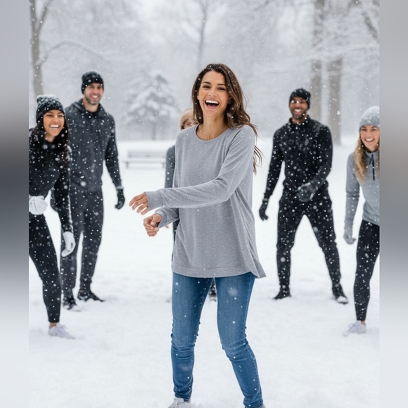 Danskin - NWOT, Ladies Gray Sweatshirt, Long Sleeves, Over Lapping Slits On Both - Picture 2 of 10